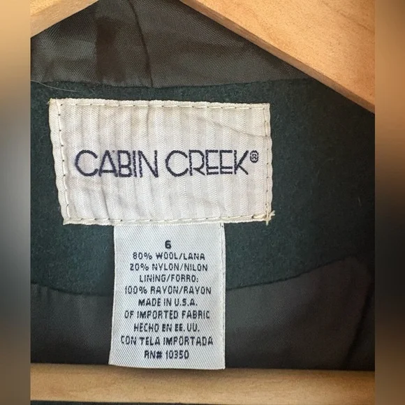 Cabin Creek Navy and Green Wool Trench Coat with Hood Burgundy Accents Size 6 - Picture 10 of 10